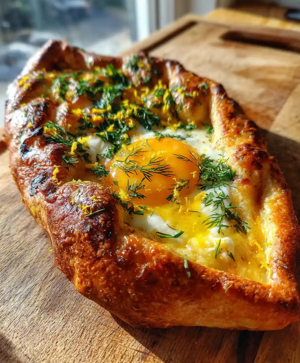 Saffron Swirled Khachapuri With Lemon Herb Butter Drizzle