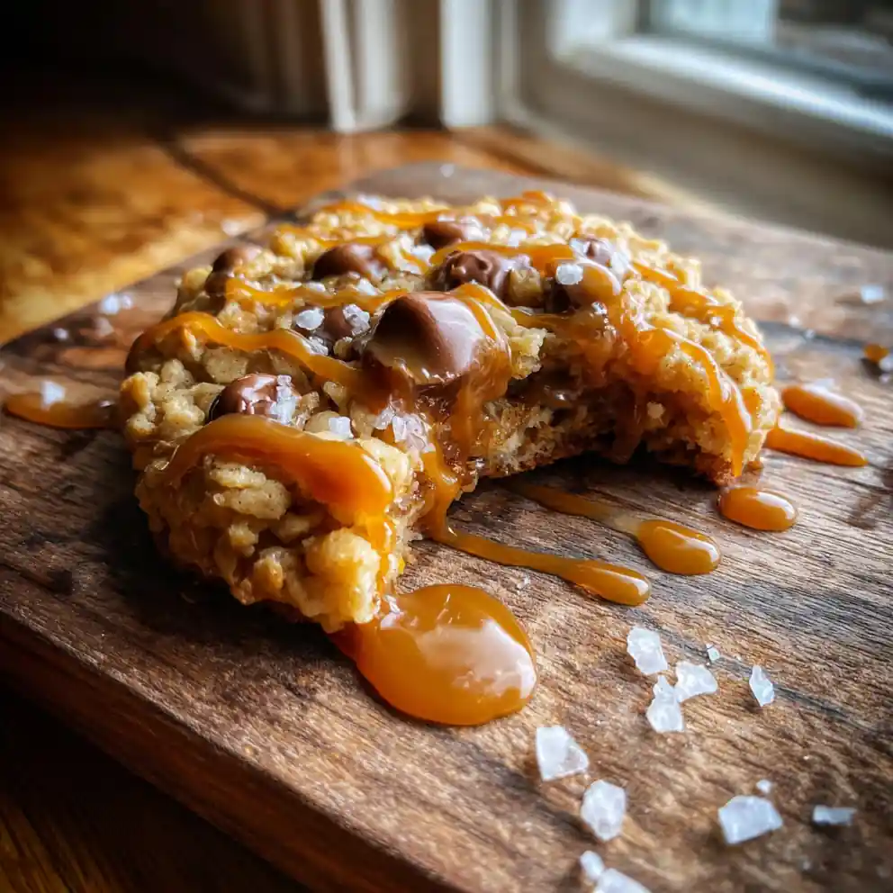 Salted Caramel Swirl Rice Krispie Chocolate Chip Cookies