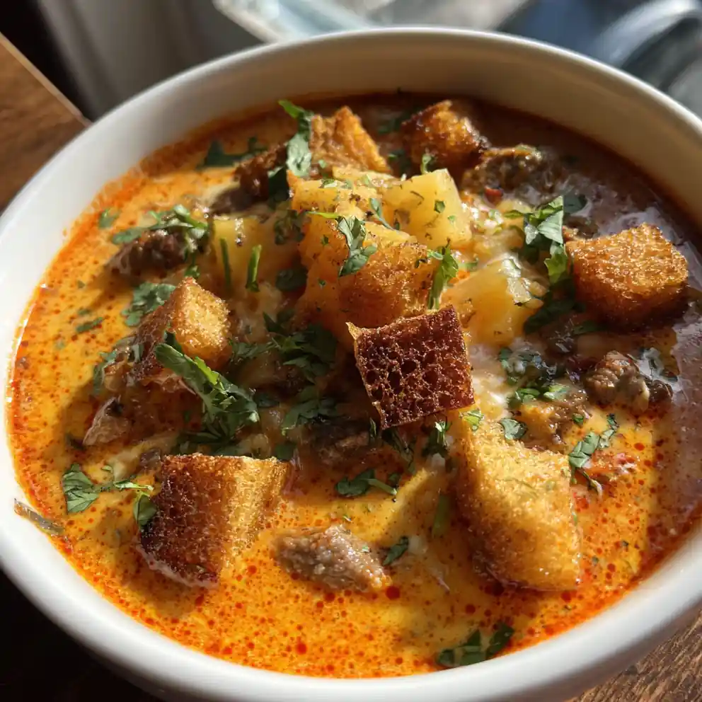 Smoky Chipotle Cheddar Swirl Hamburger & Potato Soup 6 Smoky Chipotle Cheddar Swirl Hamburger & Potato Soup