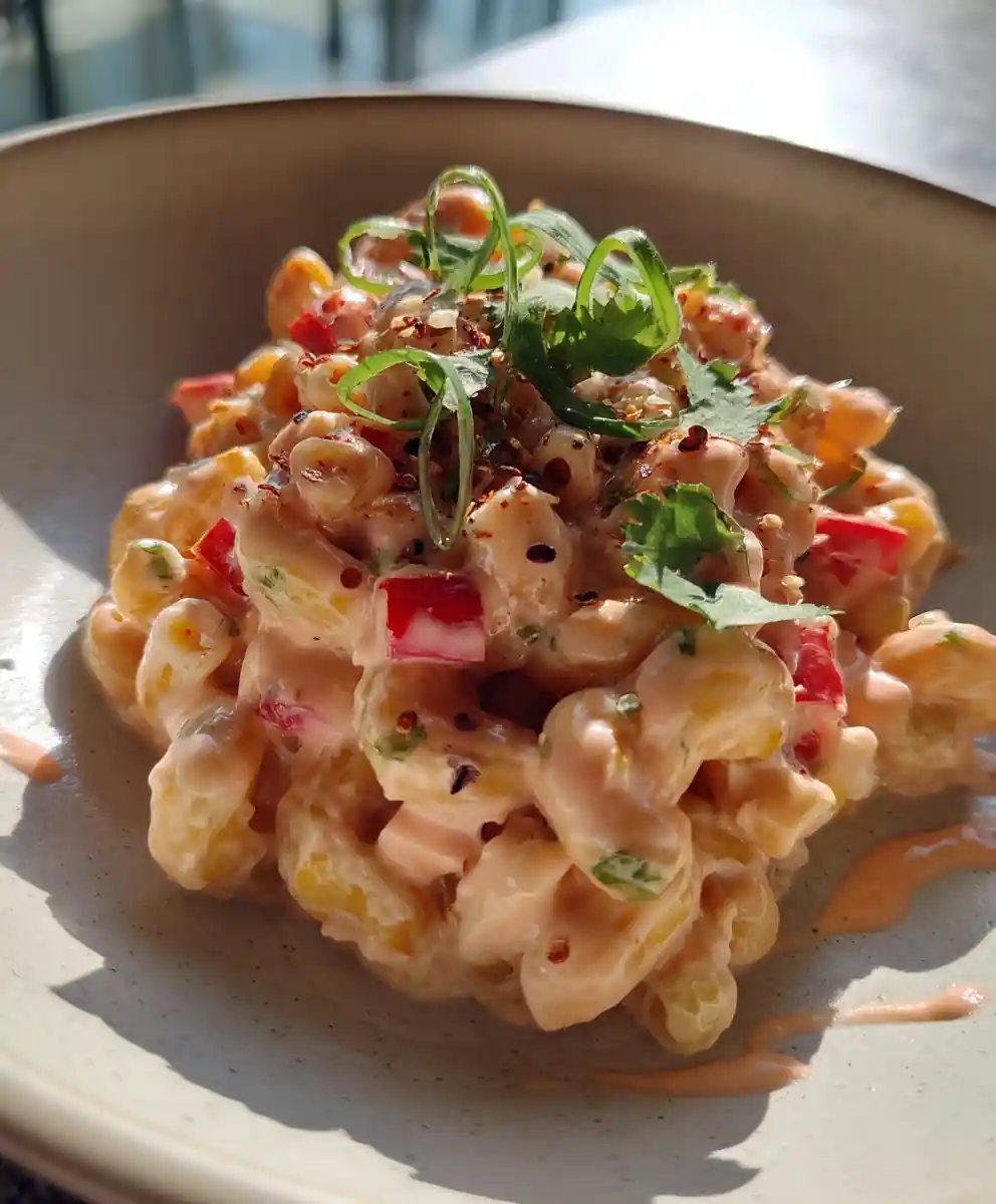 Smoky Chipotle Corn Macaroni Salad With Lime Drizzle