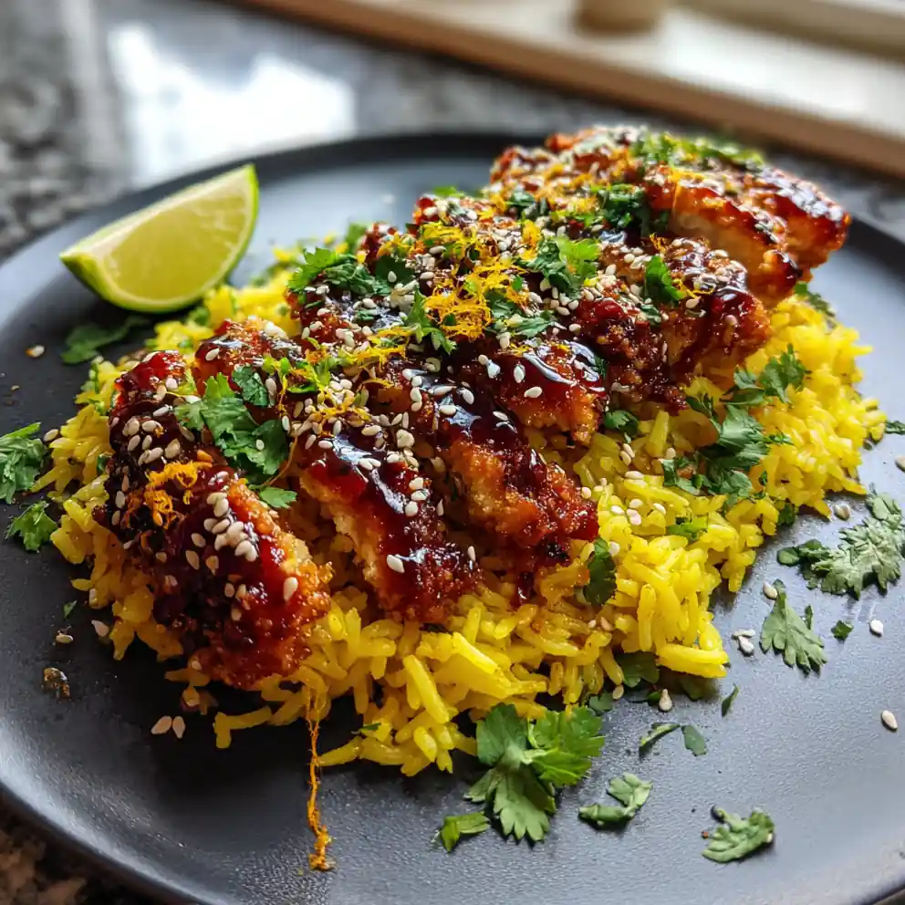 Smoky Chipotle Honey Bbq Chicken With Sesame Crunch Over Turmeric Rice 6 Smoky Chipotle Honey Bbq Chicken With Sesame Crunch Over Turmeric Rice