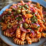 Smoky Roasted Red Pepper Muffuletta Pasta Salad With Olive Vinaigrette Swirl 1772026132.3436544