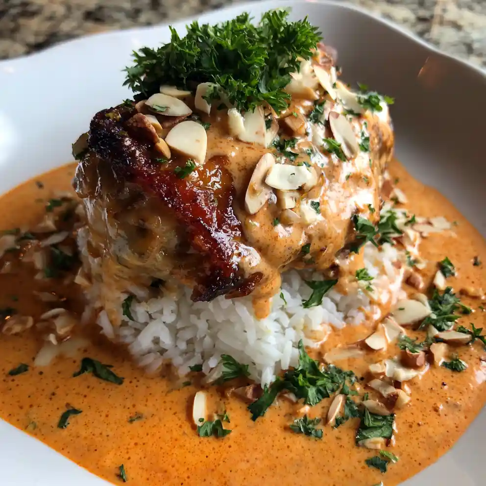 Smothered Chicken And Rice With Roasted Red Pepper Cream 6 Smothered Chicken And Rice With Roasted Red Pepper Cream