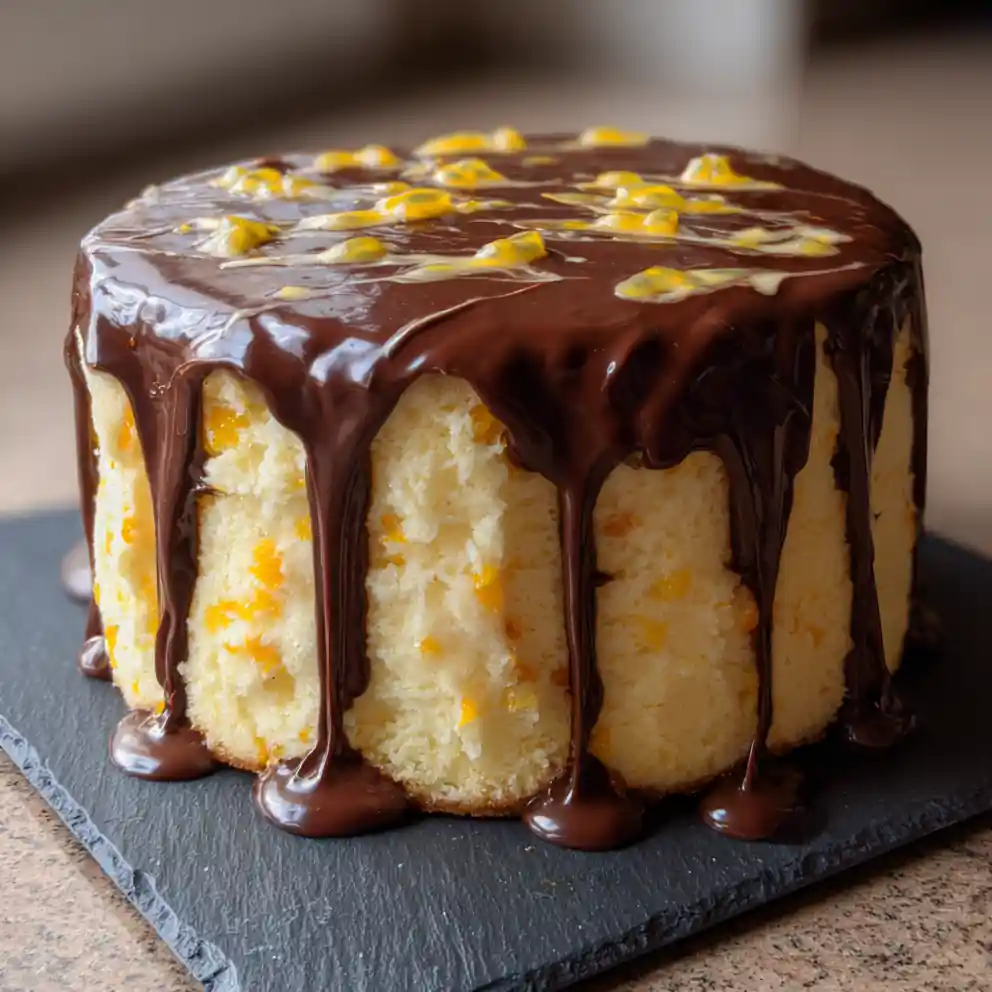 Vanilla Cake With Passionfruit Swirl And Starburst Candy Drip