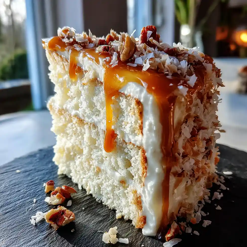 White German Chocolate Cake With Salted Caramel Drizzle