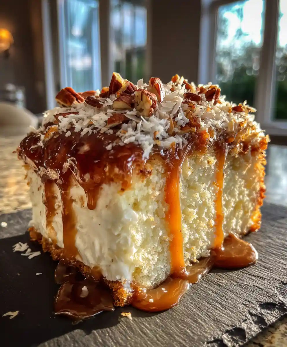 White German Chocolate Cake With Salted Caramel Drizzle