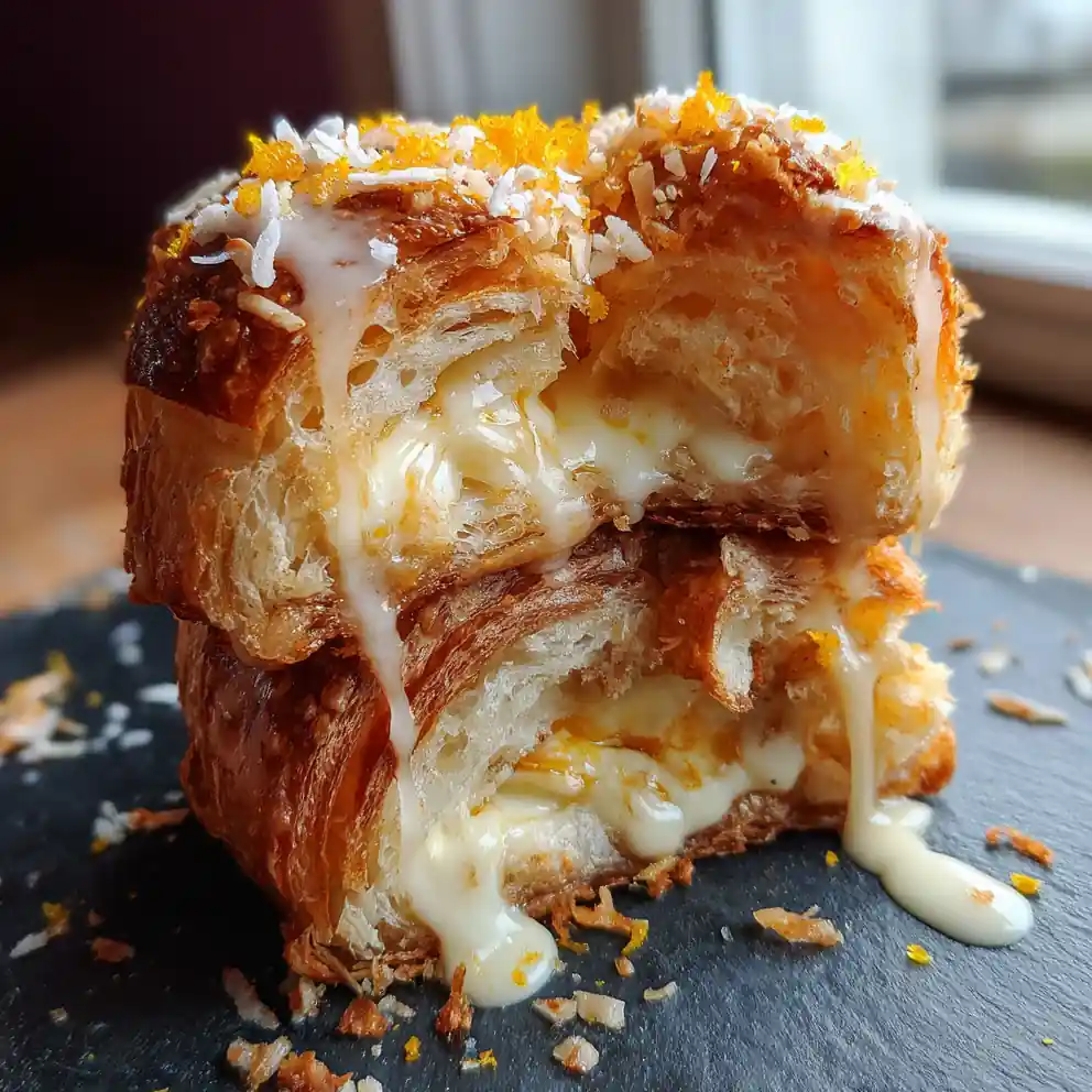 Yuzu White Chocolate Cream Filled Cruffin with Citrus Glaze