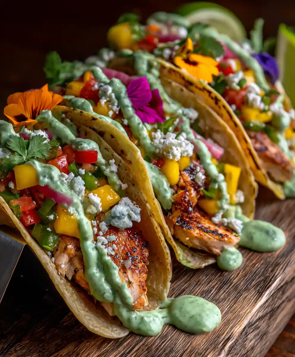 Chicken Street Tacos With Mango Salsa & Avocado Crema 7 Chicken Street Tacos With Mango Salsa & Avocado Crema