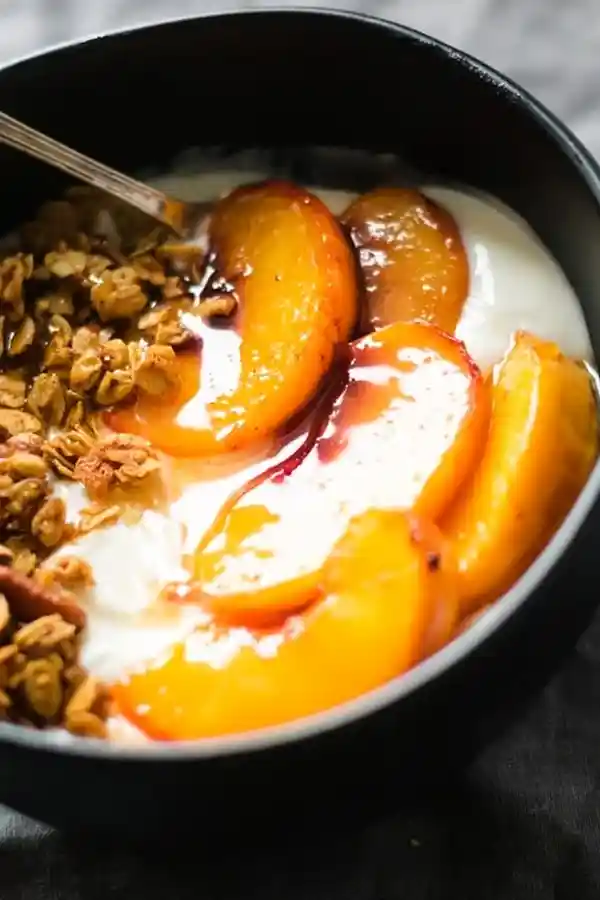 Roasted Peach Crisp Yogurt Bowls 3 Recipe image