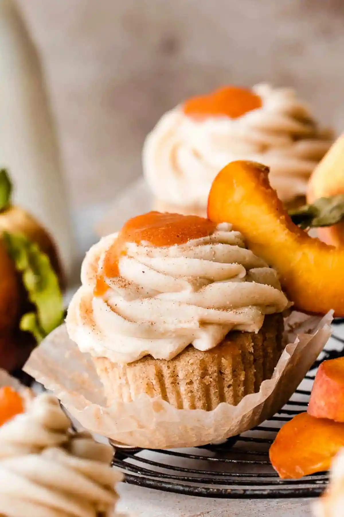 Peach Cupcakes with Cinnamon Cream Cheese Frosting 3 Recipe image