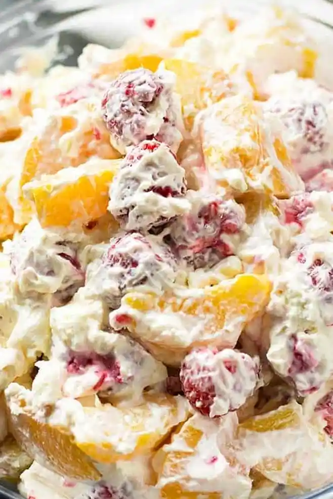 Creamy Raspberry and Peach Cheesecake Salad 3 Recipe image