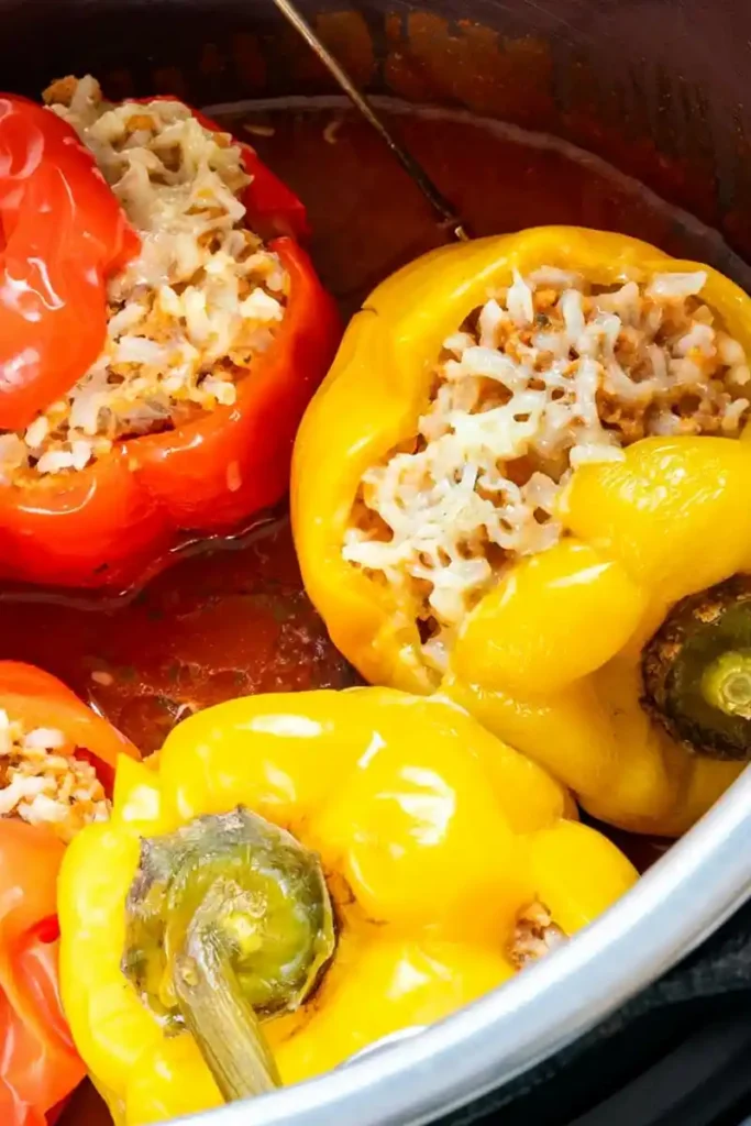 Pressure Cooker Stuffed Bell Peppers with Beef and Rice
